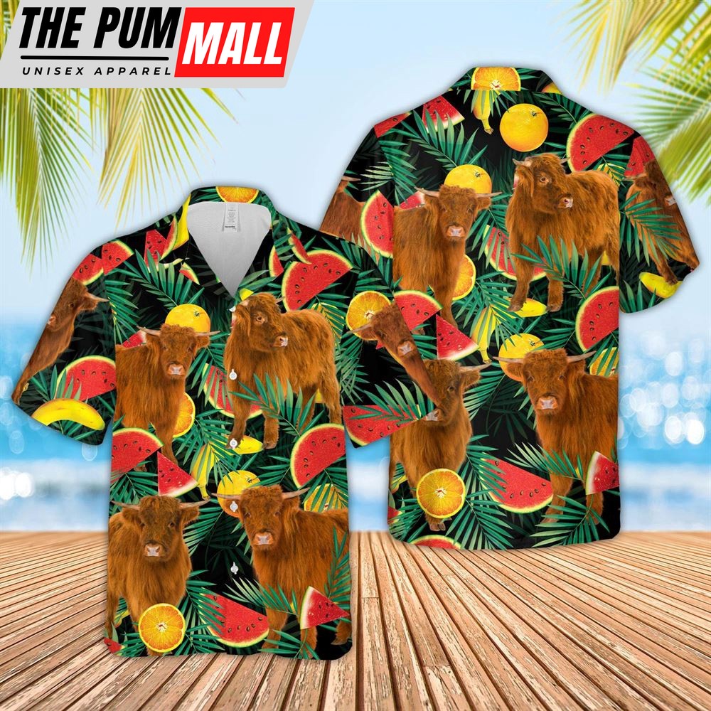 Farm Hawaiian Shirt, Highland Watermelon Hawaiian Shirt, Animal Hawaiian Shirt