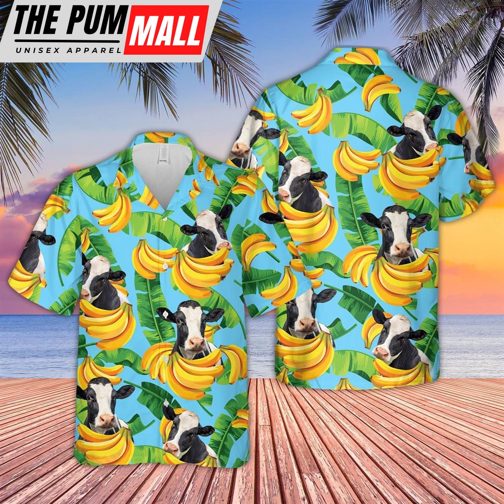 Farm Hawaiian Shirt, Holstein Banana Pattern 3D Hawaiian Shirt, Animal Hawaiian Shirt