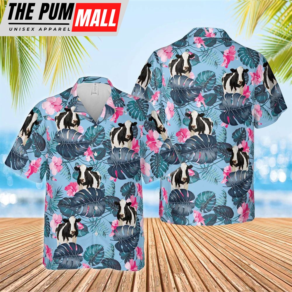 Farm Hawaiian Shirt, Holstein Blue Hibiscus Hawaiian Shirt, Animal Hawaiian Shirt