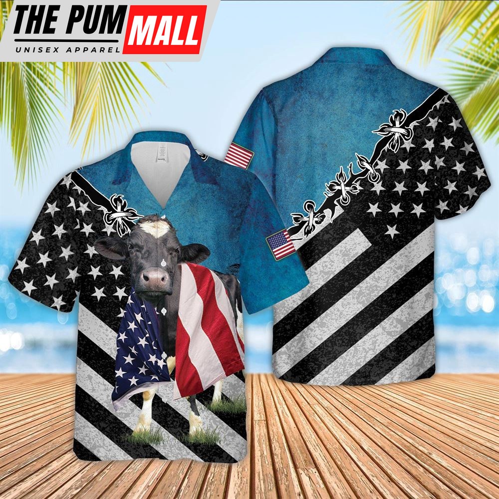 Farm Hawaiian Shirt, Holstein Cattle American Flag Hawaiian Shirt, Animal Hawaiian Shirt