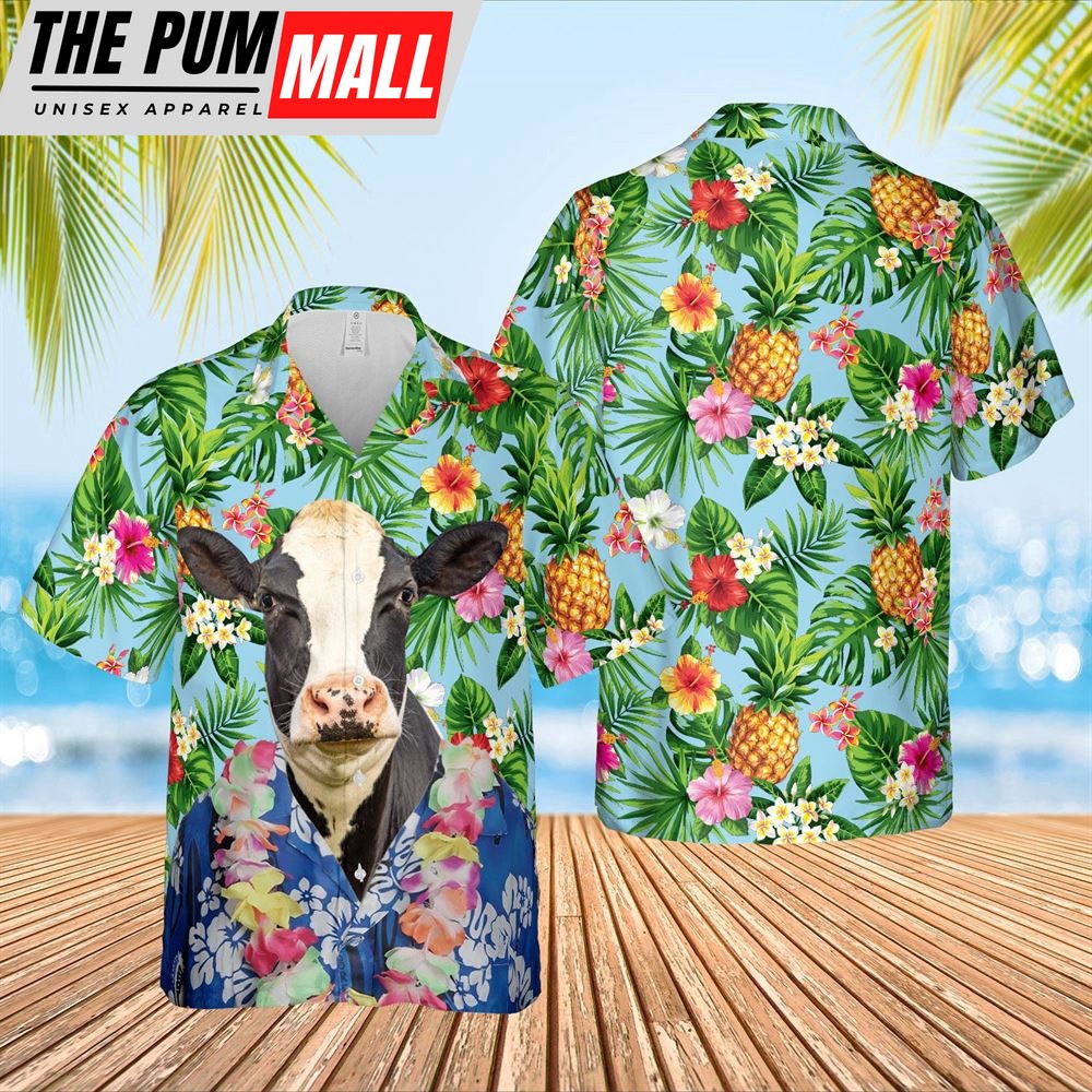 Farm Hawaiian Shirt, Holstein Cattle Big Face Funny Hawaiian Shirt, Animal Hawaiian Shirt