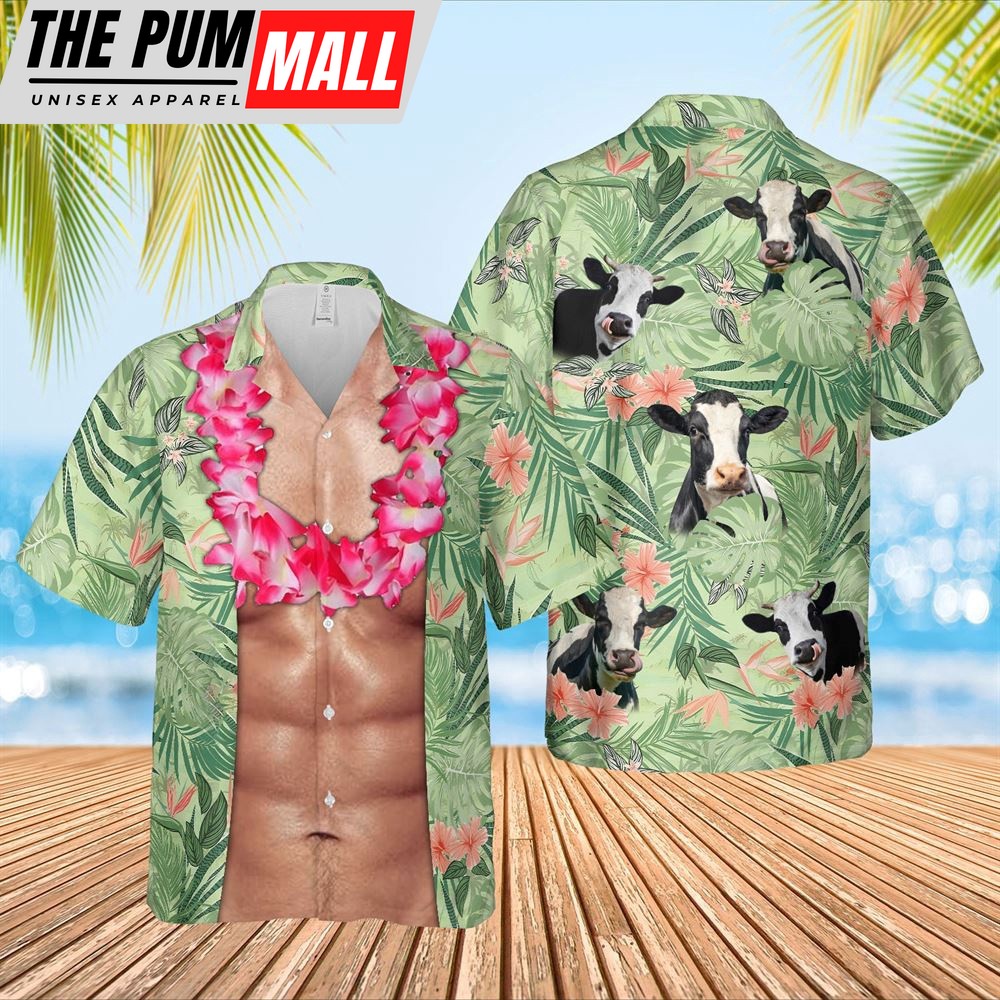 Farm Hawaiian Shirt, Holstein Cattle Funny 6-Pack Body Hawaiian Shirt, Animal Hawaiian Shirt