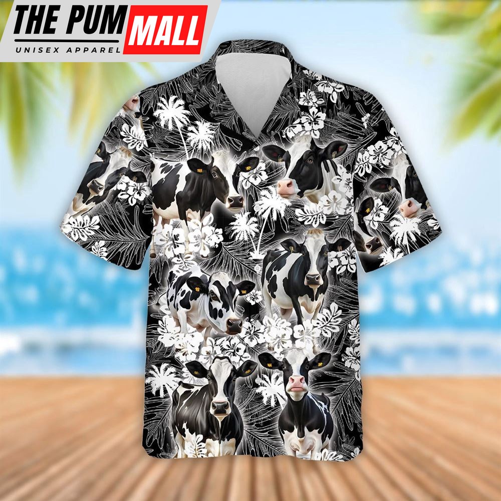 Farm Hawaiian Shirt, Holstein Cattle Palm Tree Pattern Hawaiian Shirt, Summer Gift, Animal Hawaiian Shirt