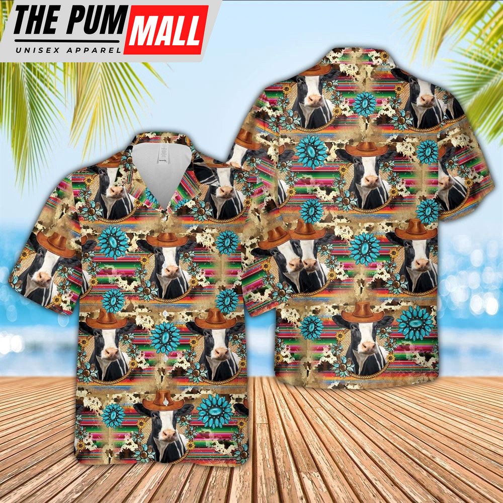 Farm Hawaiian Shirt, Holstein Cowboy Pattern 3D Hawaiian Shirt, Animal Hawaiian Shirt