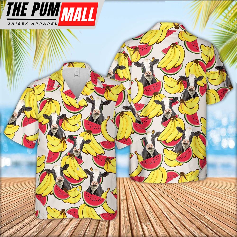 Farm Hawaiian Shirt, Holstein Face Fruit Pattern 3D Hawaiian Shirt, Animal Hawaiian Shirt