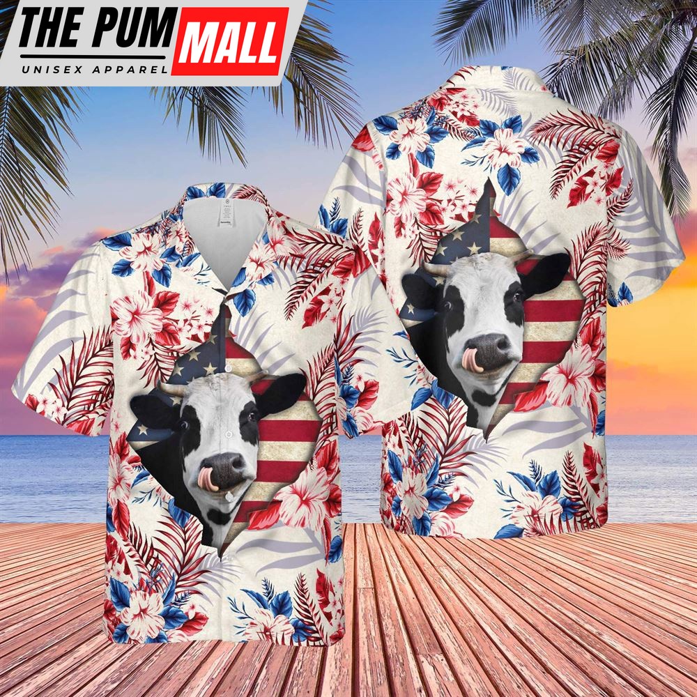 Farm Hawaiian Shirt, Holstein Face Hibiscus Flower All Over Printed 3D Hawaiian Shirt, Animal Hawaiian Shirt