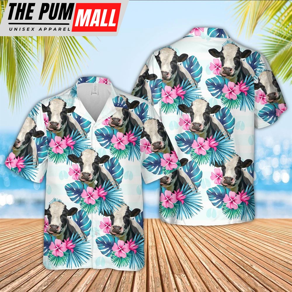 Farm Hawaiian Shirt, Holstein Foot Sign Pattern 3D Hawaiian Shirt, Animal Hawaiian Shirt