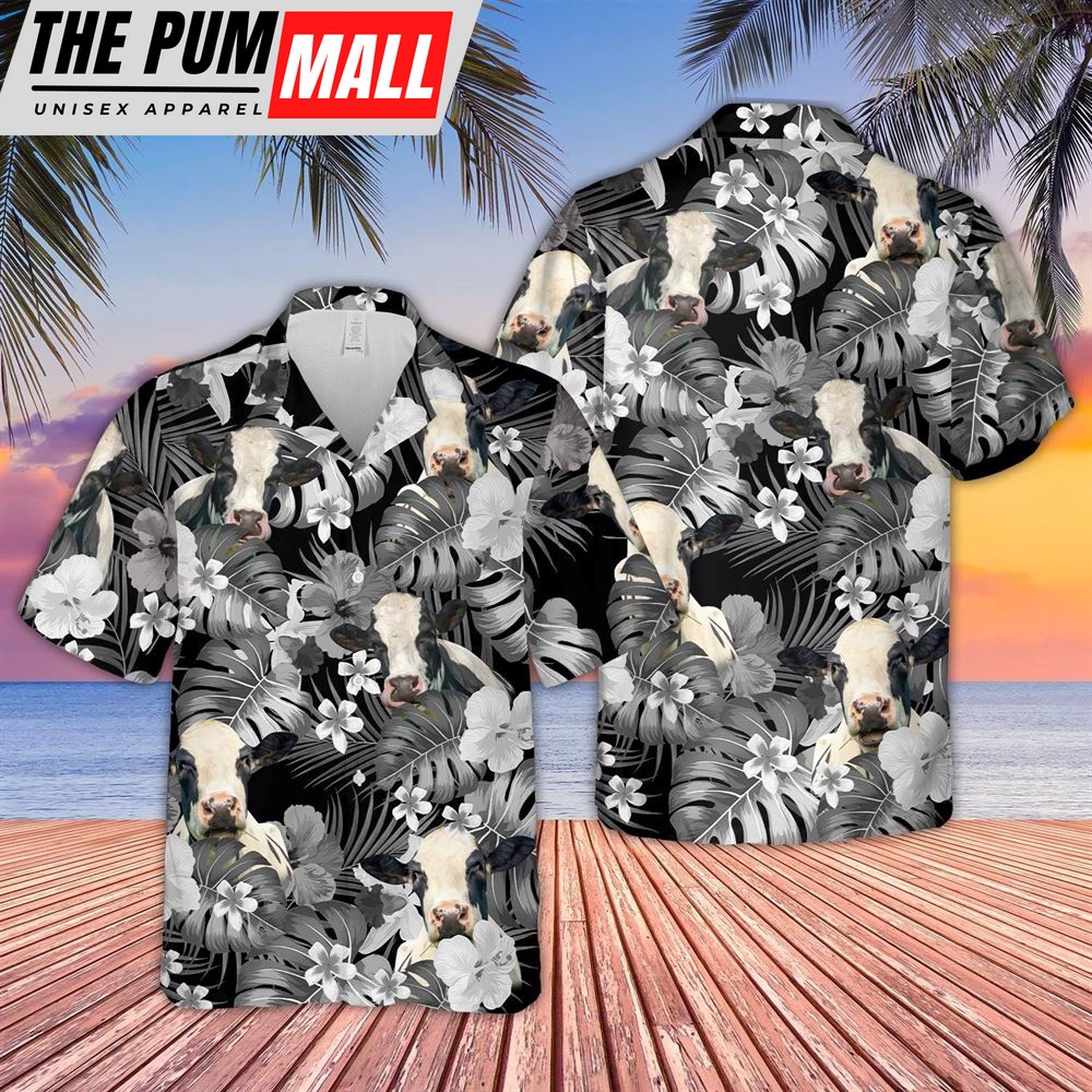 Farm Hawaiian Shirt, Holstein Grey 3D Hawaiian Shirt, Animal Hawaiian Shirt