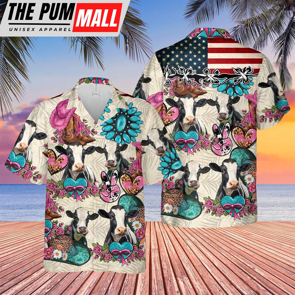 Farm Hawaiian Shirt, Holstein Happiness Flowers 3D Hawaiian Shirt, Animal Hawaiian Shirt
