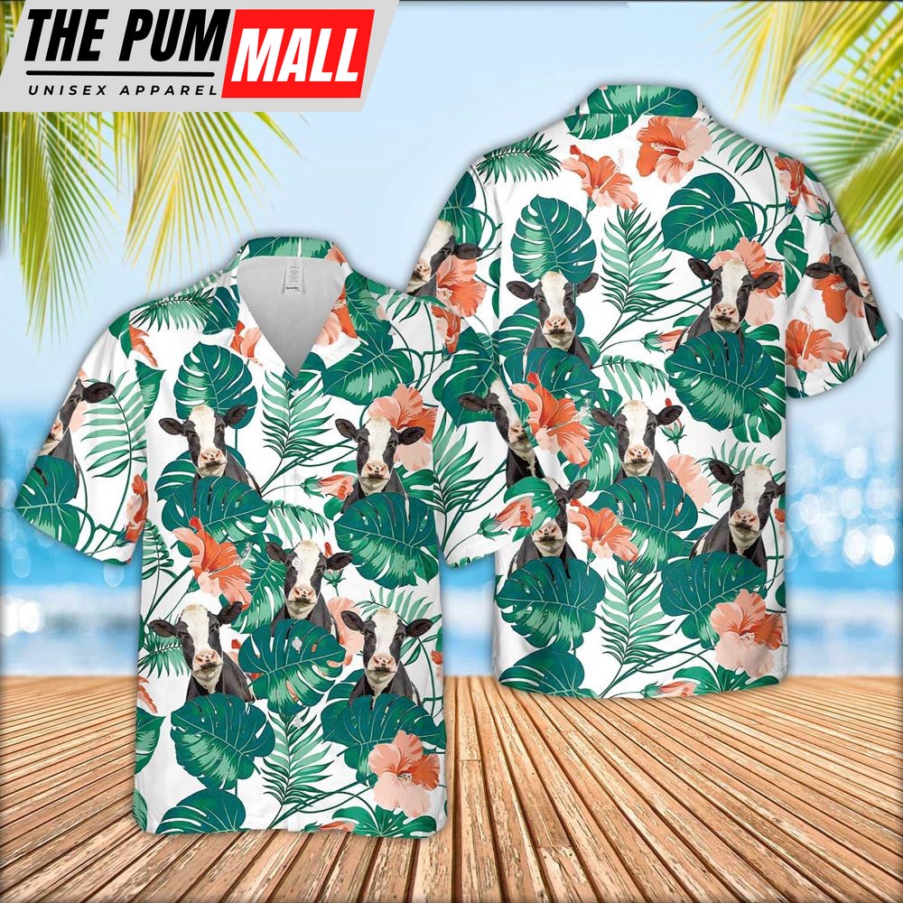 Farm Hawaiian Shirt, Holstein Pattern 3D Men Hawaiian Shirt, Animal Hawaiian Shirt