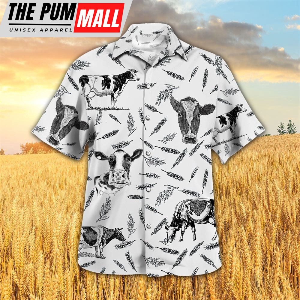 Farm Hawaiian Shirt, Holstein Pattern All Printed 3D Hawaiian Shirt, Animal Hawaiian Shirt