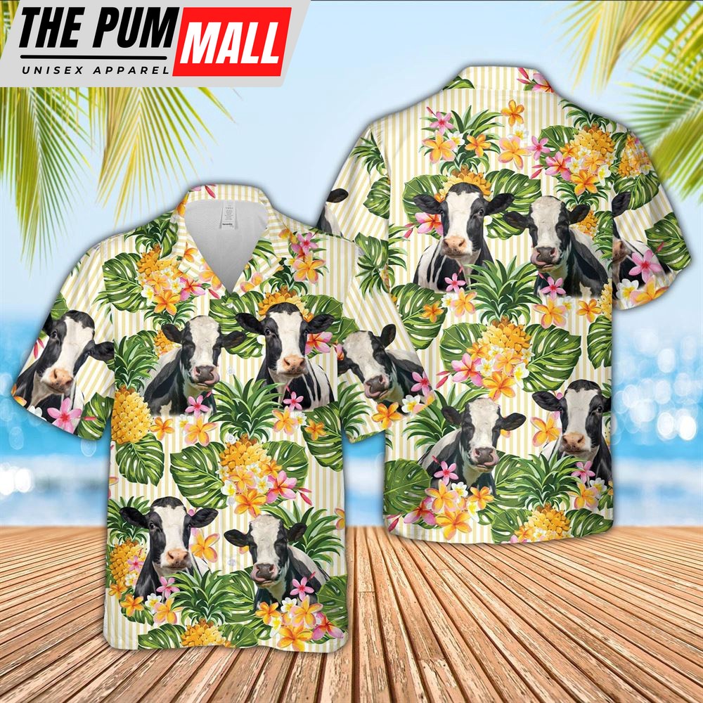 Farm Hawaiian Shirt, Holstein Pineapple Pattern Hawaiian Shirt, Animal Hawaiian Shirt