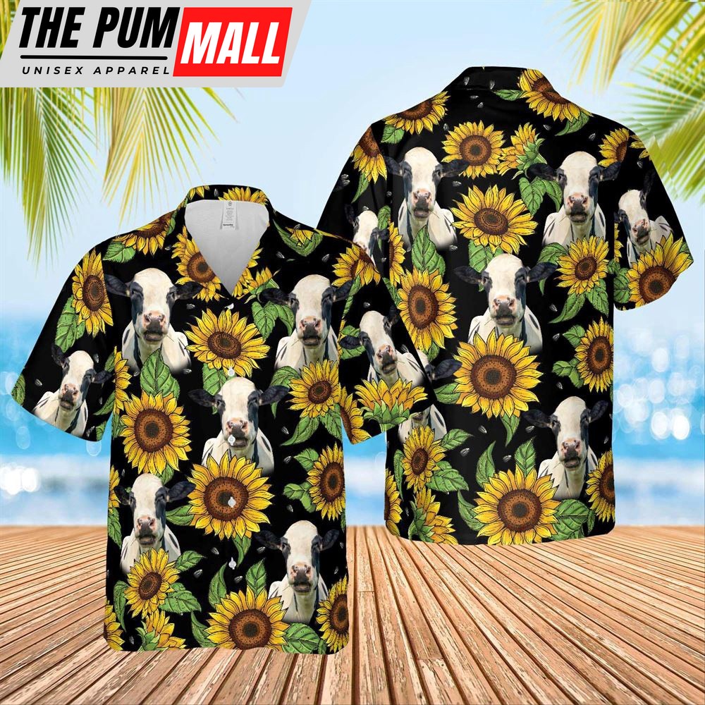 Farm Hawaiian Shirt, Holstein Sunflower Hawaiian Shirt 2023, Animal Hawaiian Shirt