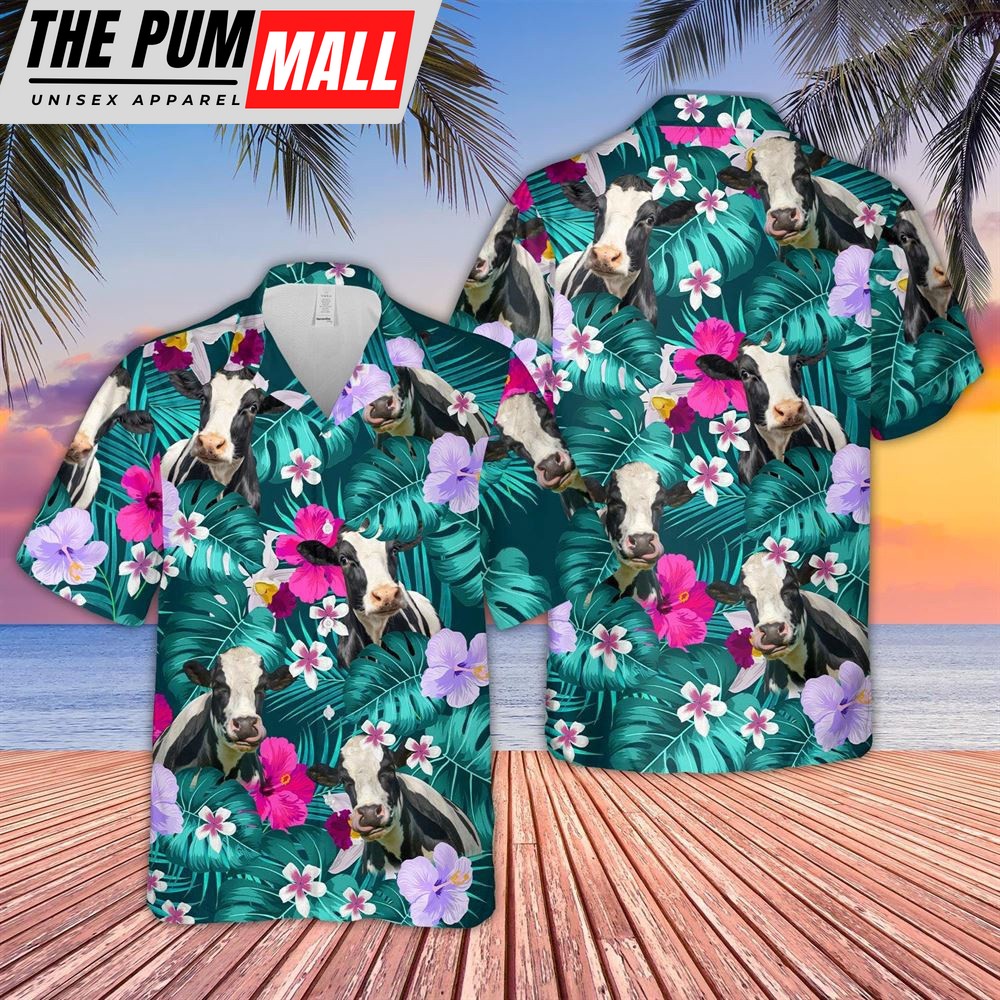 Farm Hawaiian Shirt, Holstein Tropical Style 3D Hawaiian Shirt, Animal Hawaiian Shirt