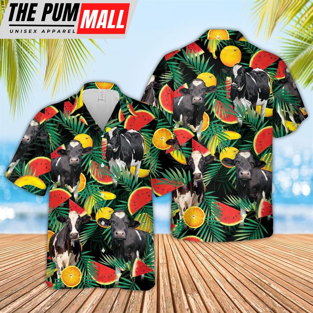 Farm Hawaiian Shirt, Holstein Watermelon Hawaiian Shirt, Animal Hawaiian Shirt