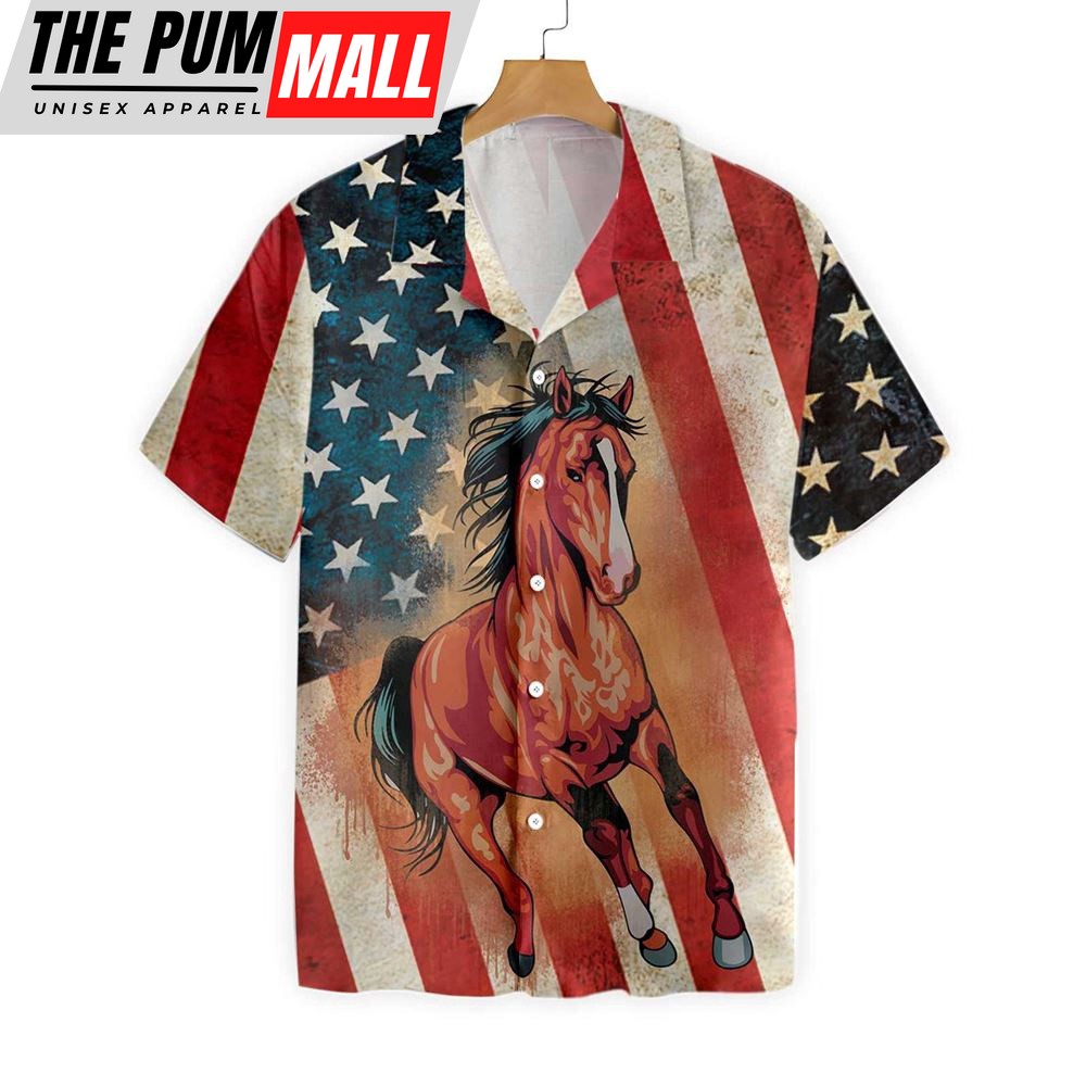 Farm Hawaiian Shirt, Horse American Flag All Printed 3D Hawaiian Shirt, Animal Hawaiian Shirt