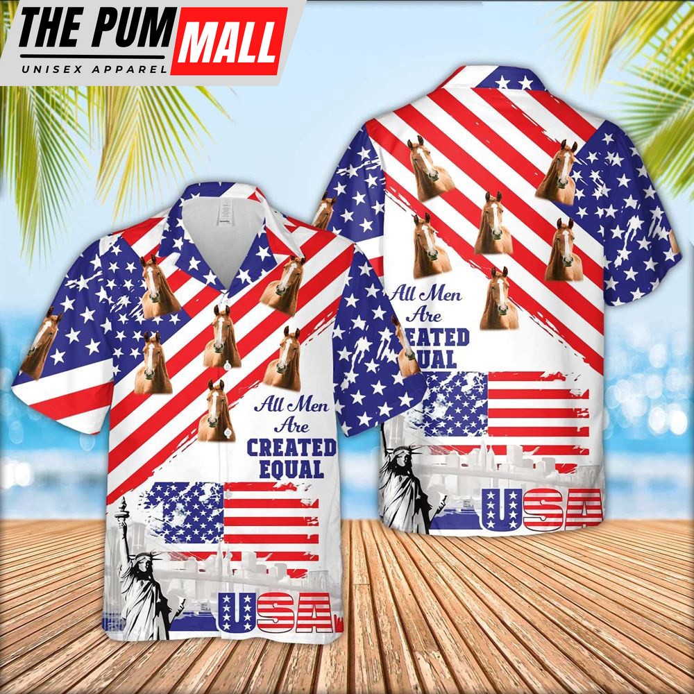 Farm Hawaiian Shirt, Horse Are Men Are Created Equal 3D Hawaiian Shirt, Animal Hawaiian Shirt