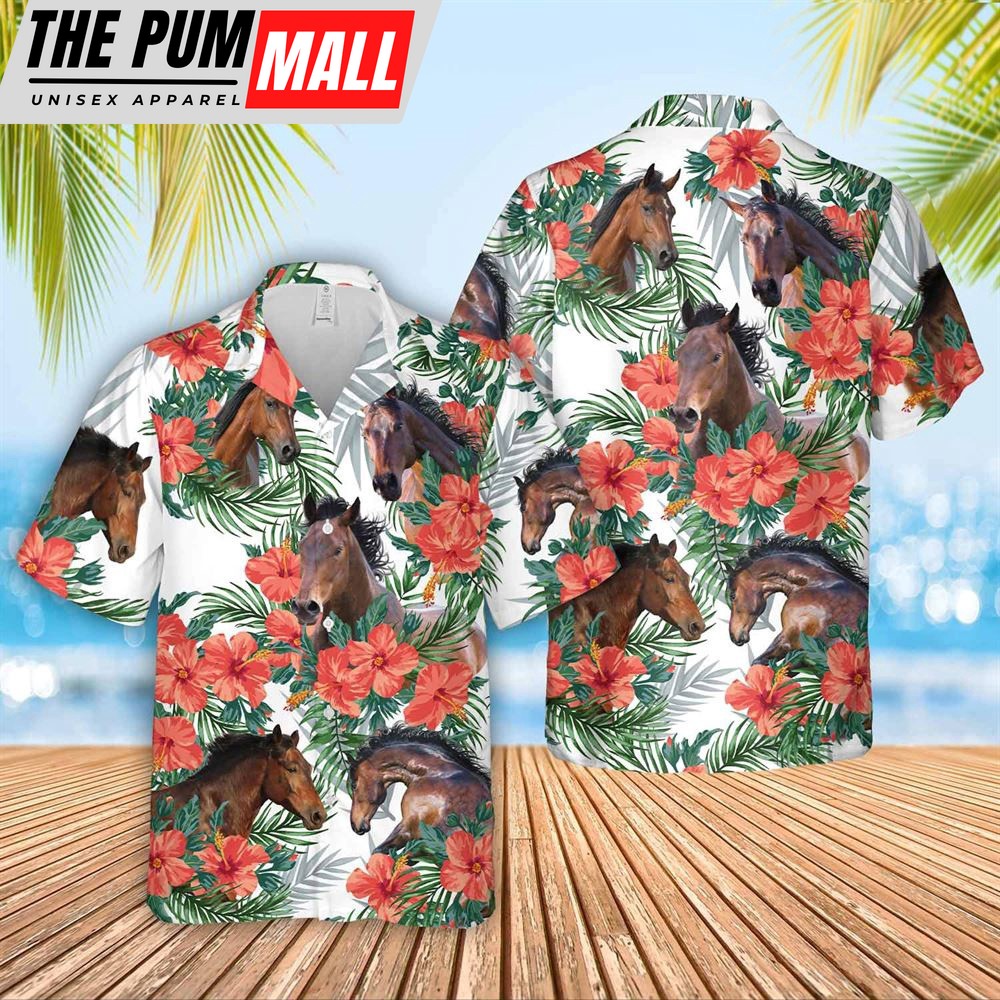 Farm Hawaiian Shirt, Horse Cattle Hibucis Flower Pattern 3D Hawaiian Shirt, Animal Hawaiian Shirt