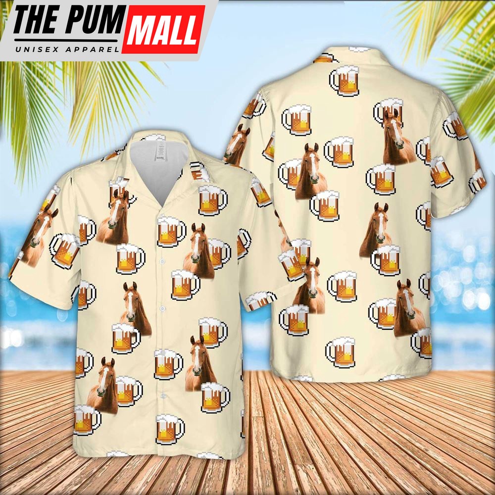 Farm Hawaiian Shirt, Horse Drink Beer Pattern Hawaiian Shirt, Animal Hawaiian Shirt