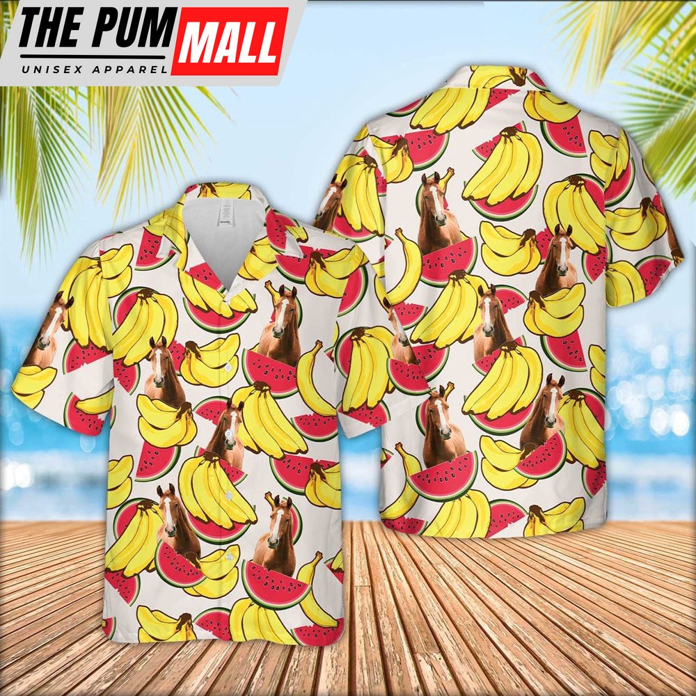 Farm Hawaiian Shirt, Horse Face Fruit Pattern 3D Hawaiian Shirt, Animal Hawaiian Shirt