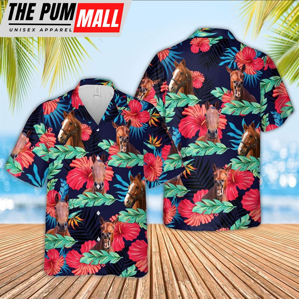 Farm Hawaiian Shirt, Horse Face Tropical Pattern 3D Hawaiian Shirt, Animal Hawaiian Shirt