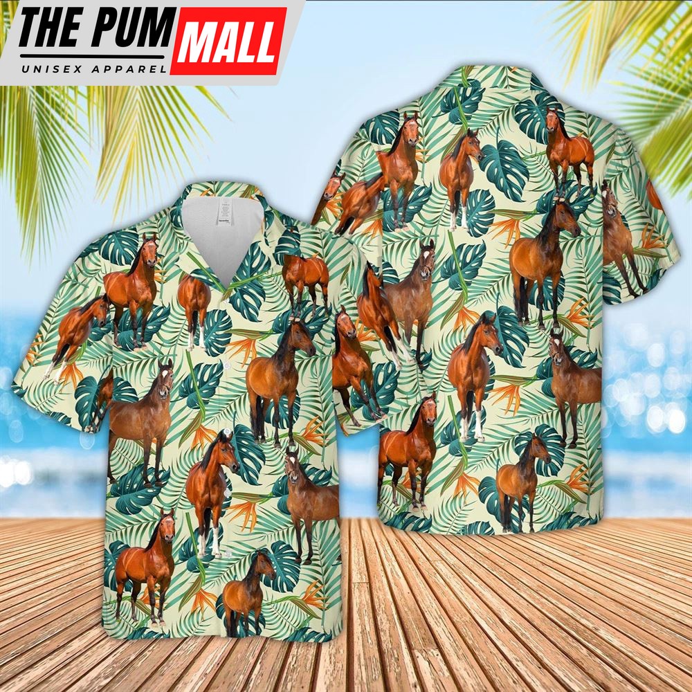 Farm Hawaiian Shirt, Horse Green Pattern 3D Hawaiian Shirt, Animal Hawaiian Shirt