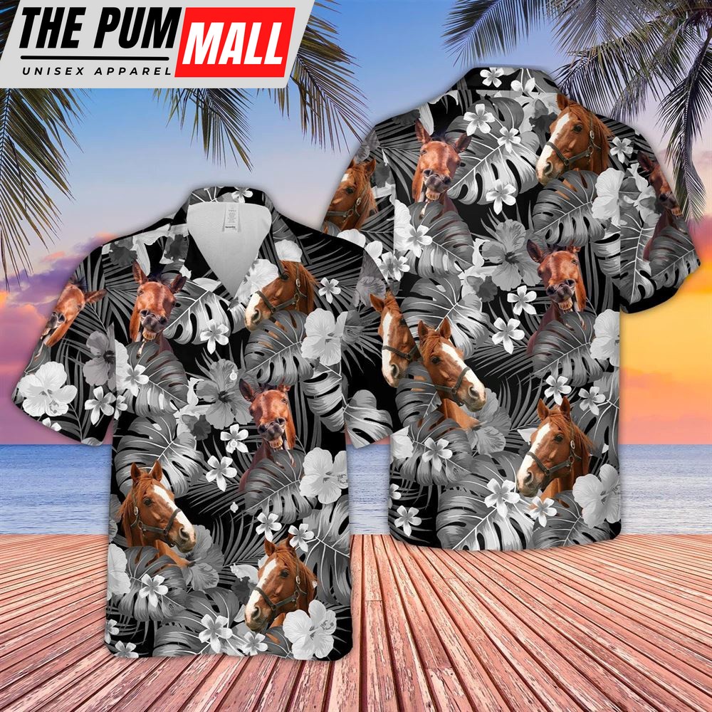 Farm Hawaiian Shirt, Horse Grey 3D Hawaiian Shirt, Animal Hawaiian Shirt