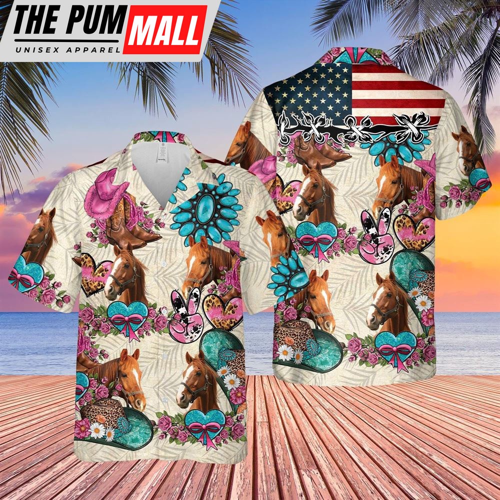Farm Hawaiian Shirt, Horse Happiness Flowers 3D Hawaiian Shirt, Animal Hawaiian Shirt