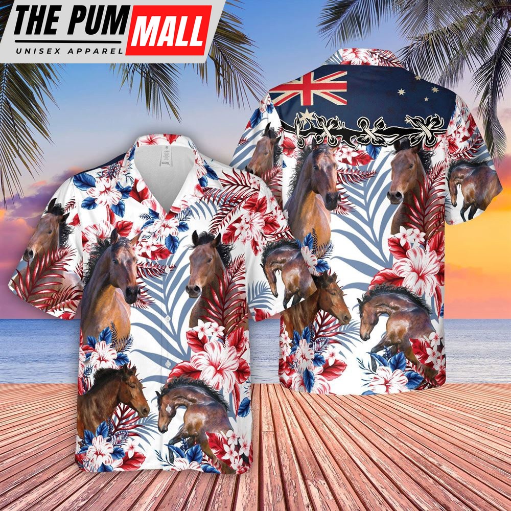 Farm Hawaiian Shirt, Horse Lovers Australia Flag Hawaiian Flowers Hawaiian Shirt, Animal Hawaiian Shirt