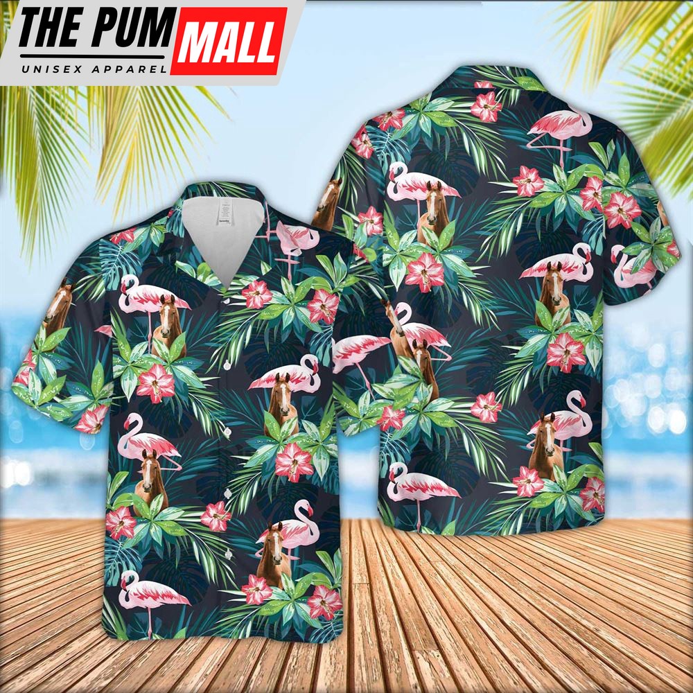 Farm Hawaiian Shirt, Horse Lovers Flamingo Hawaiian Shirt, Animal Hawaiian Shirt