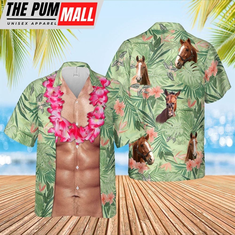 Farm Hawaiian Shirt, Horse Lovers Funny 6-Pack Body Hawaiian Shirt, Animal Hawaiian Shirt