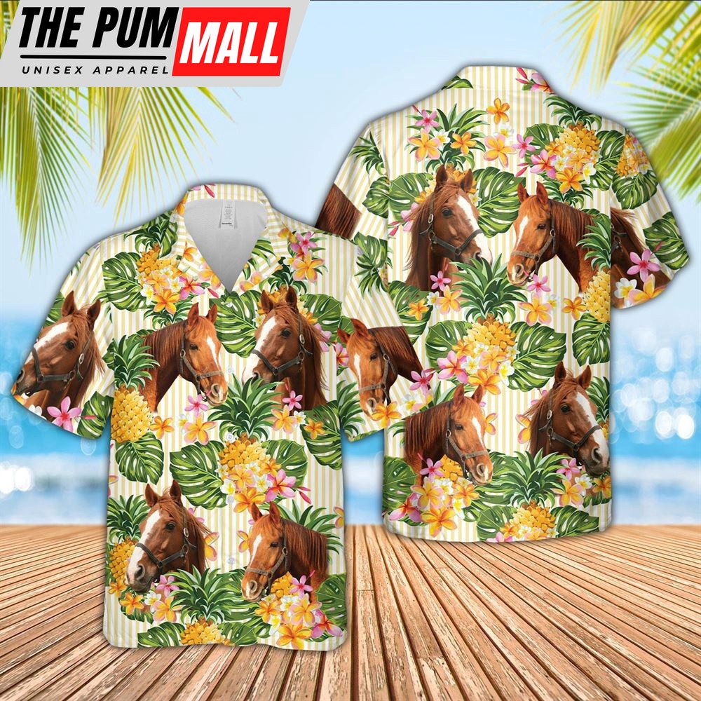 Farm Hawaiian Shirt, Horse Pineapple Pattern Hawaiian Shirt, Animal Hawaiian Shirt