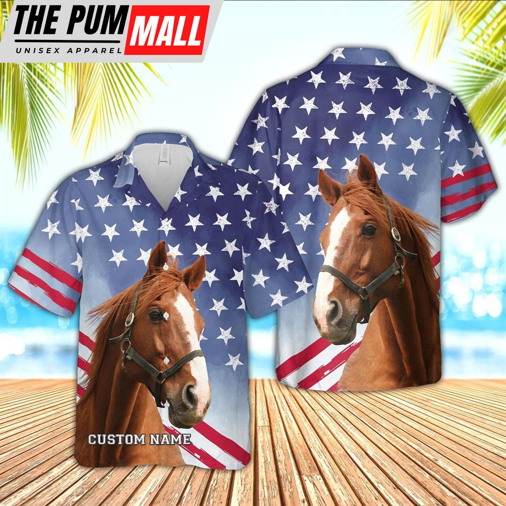 Farm Hawaiian Shirt, Horse Star Pattern Customized Name 3D Hawaiian Shirt, Animal Hawaiian Shirt