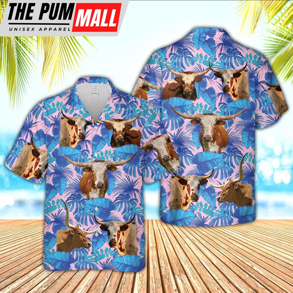 Farm Hawaiian Shirt, Horse Tropical Blue Palm Leaves Hawaiian Shirt, Animal Hawaiian Shirt