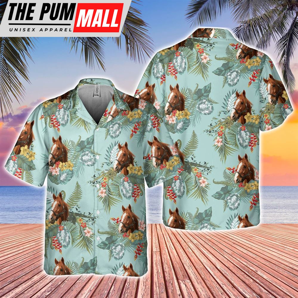 Farm Hawaiian Shirt, Horse Tropical Flowers Pattern Hawaiian Shirt, Animal Hawaiian Shirt