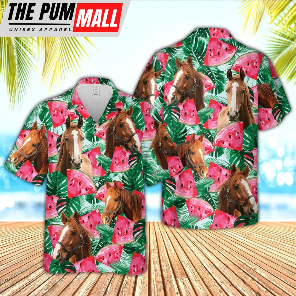 Farm Hawaiian Shirt, Horse Watermelon 3D Hawaiian Shirt, Animal Hawaiian Shirt