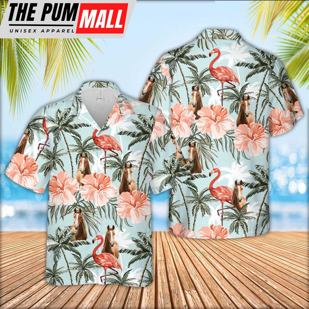 Farm Hawaiian Shirt, Horse With Flamingo Hawaiian Shirt, Animal Hawaiian Shirt