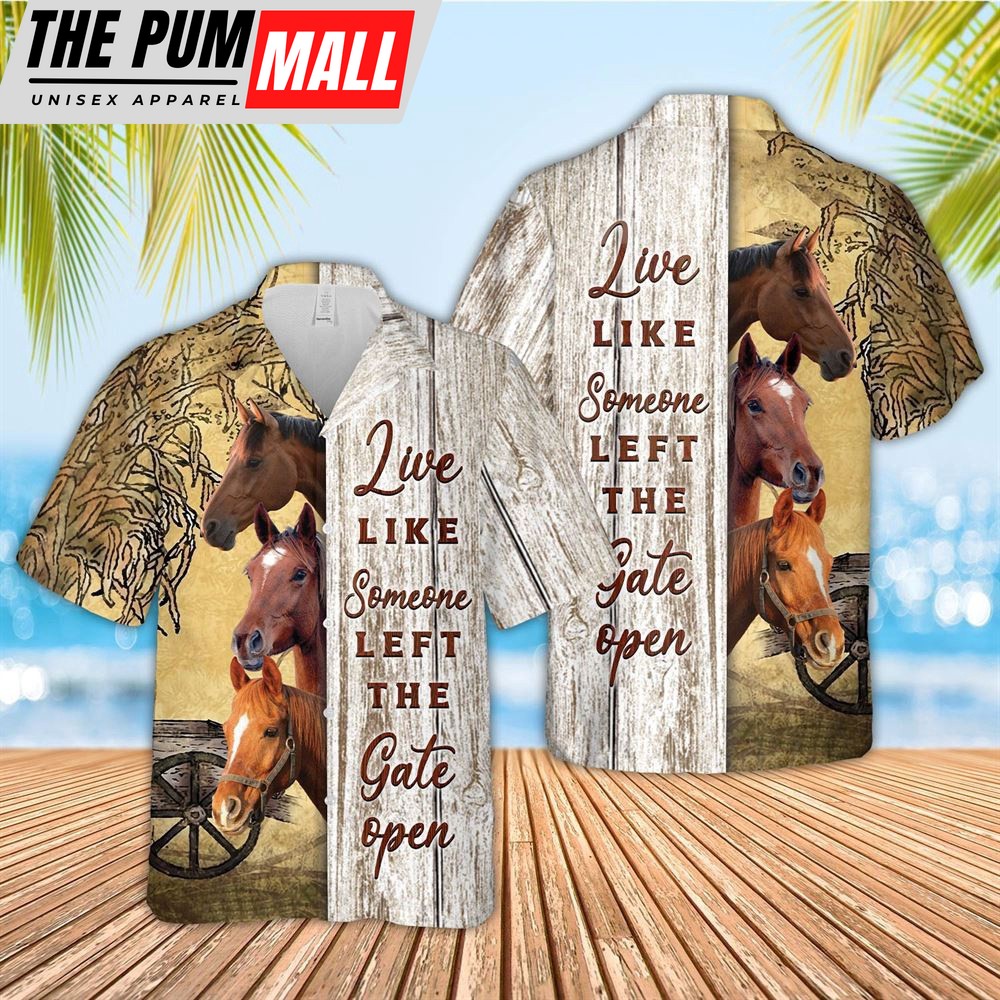 Farm Hawaiian Shirt, Horse Woods Pattern Hawaiian Shirt, Animal Hawaiian Shirt