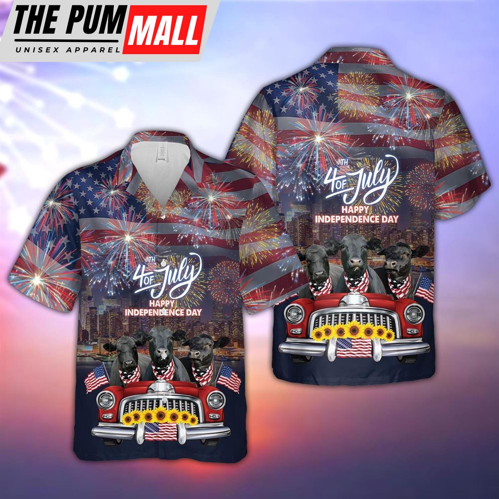 Farm Hawaiian Shirt, Independence Day Black Angus Cattle 3D Hawaiian Shirt, Summer Gift, Animal Hawaiian Shirt