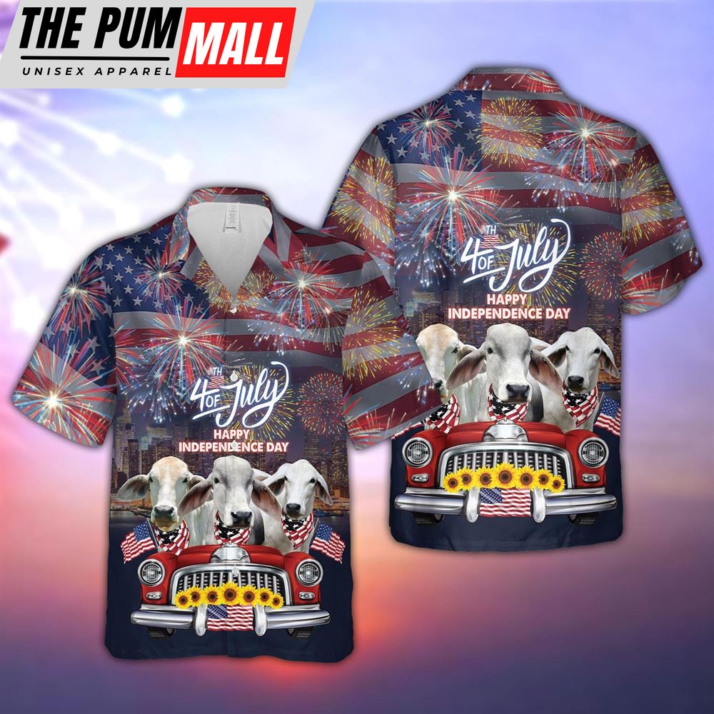Farm Hawaiian Shirt, Independence Day Brahman Cattle 3D Hawaiian Shirt, Summer Gift, Animal Hawaiian Shirt