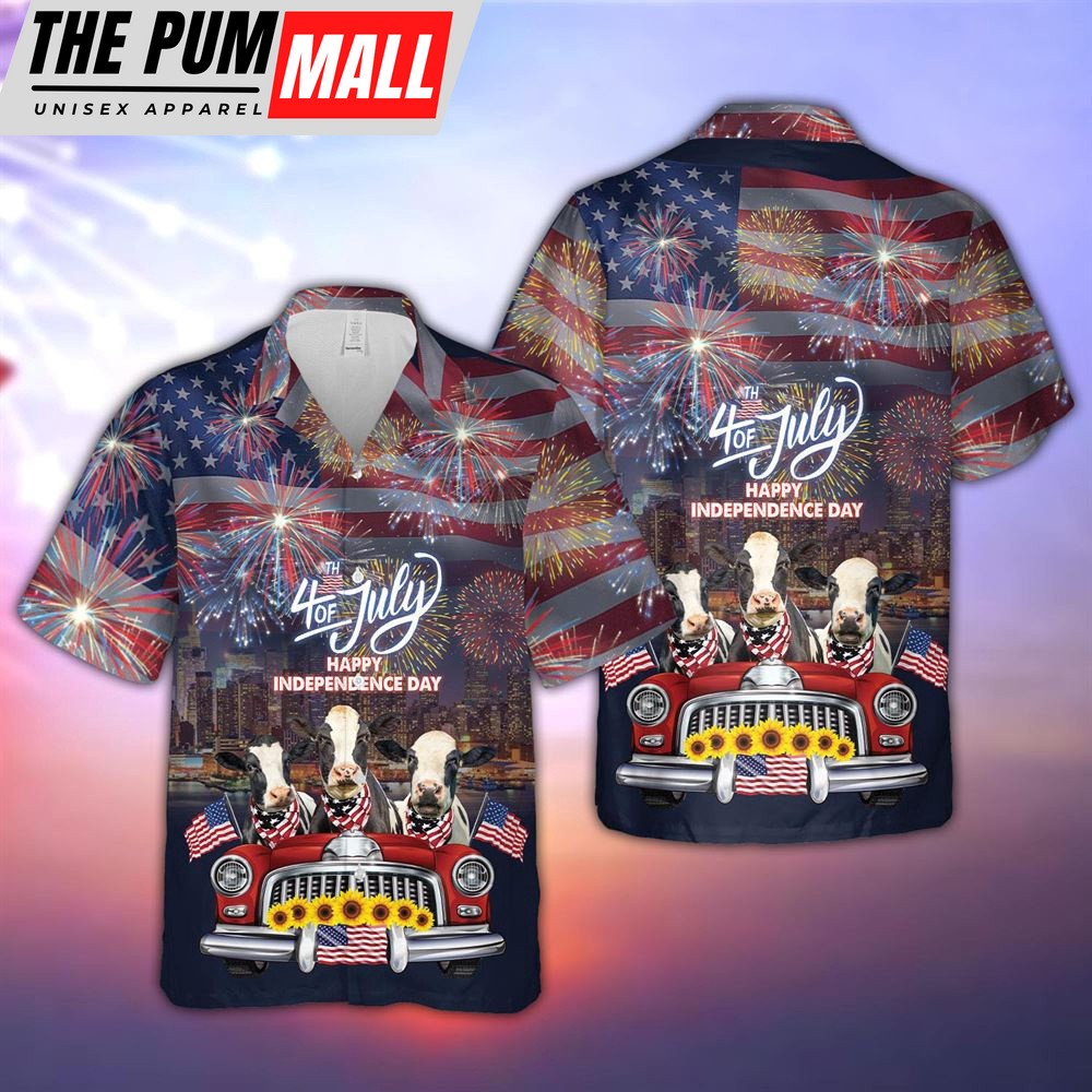 Farm Hawaiian Shirt, Independence Day Holstein Cattle 3D Hawaiian Shirt, Summer Gift, Animal Hawaiian Shirt
