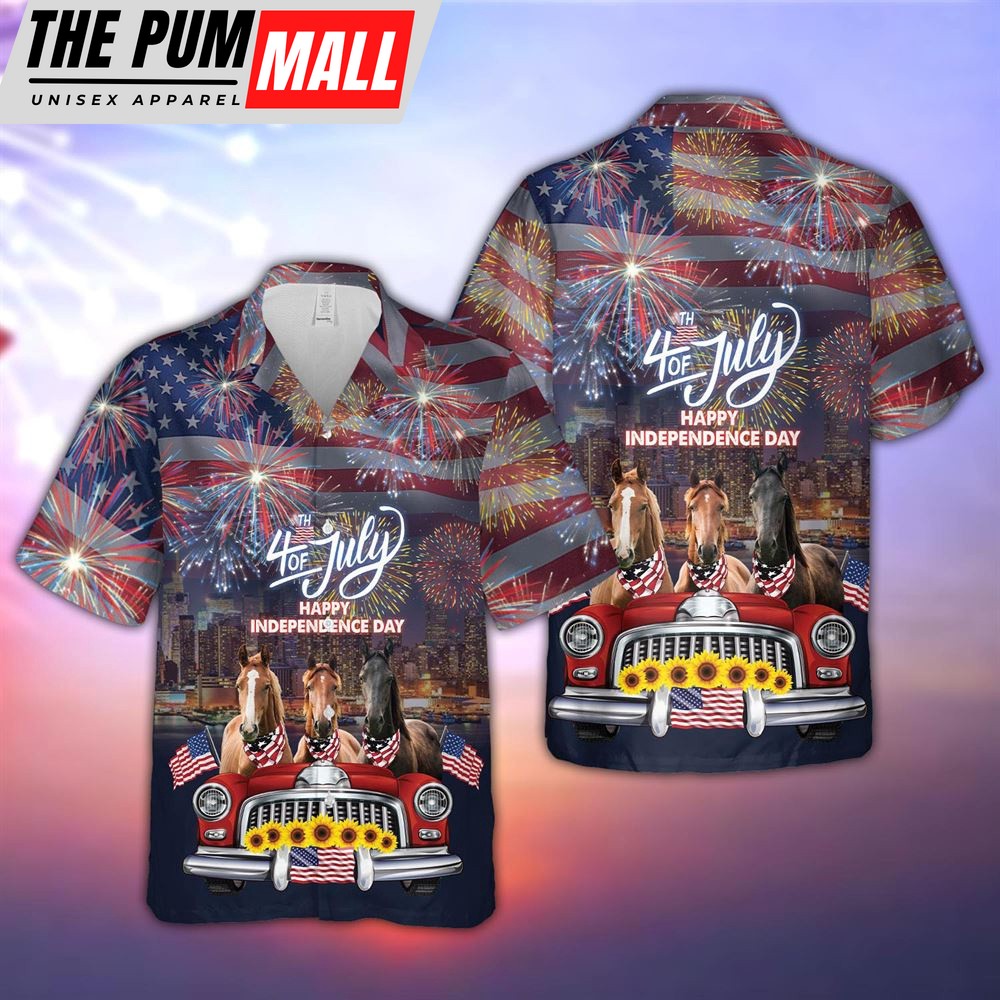 Farm Hawaiian Shirt, Independence Day Horse 3D Hawaiian Shirt, Summer Gift, Animal Hawaiian Shirt