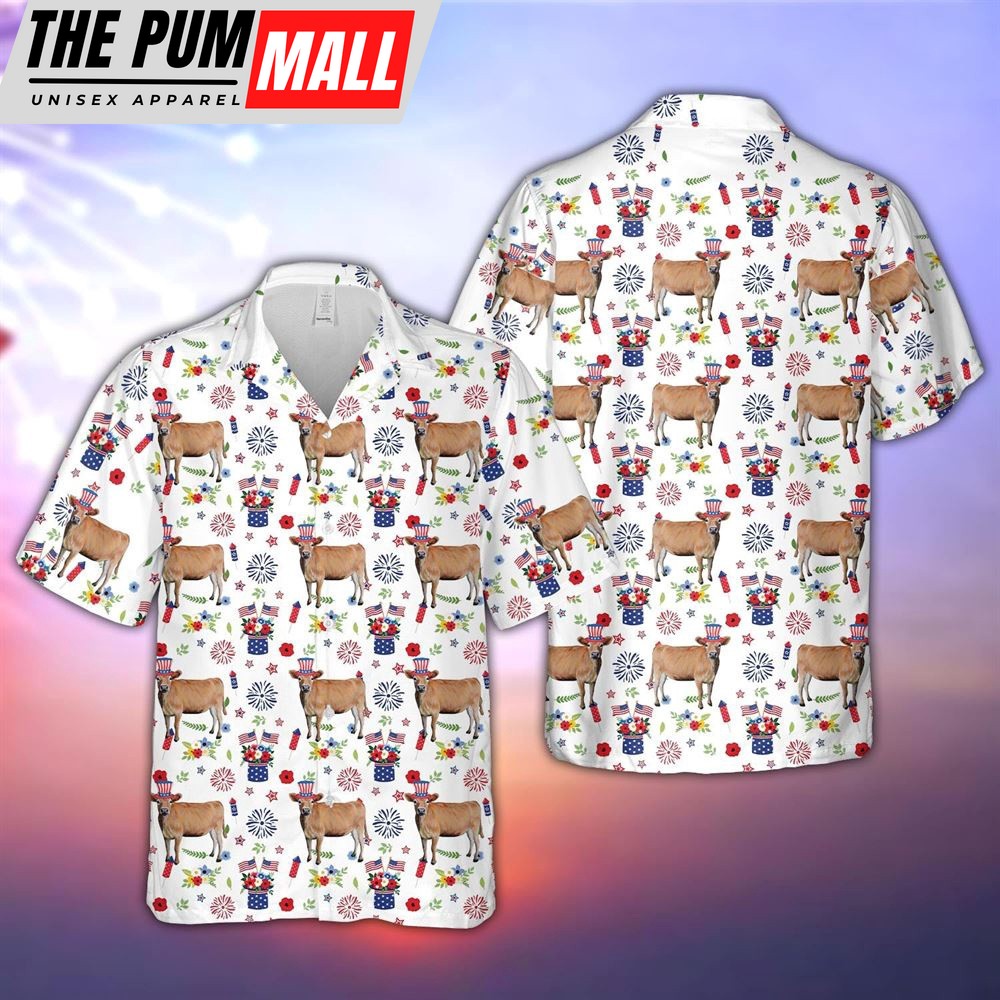 Farm Hawaiian Shirt, Jersey American Flag And Firework Pattern Hawaiian Shirt, Summer Gift, Animal Hawaiian Shirt