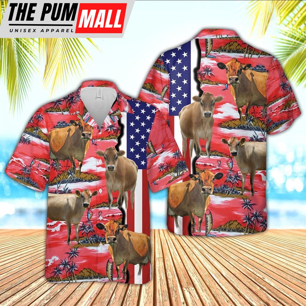 Farm Hawaiian Shirt, Jersey American Flag Farming 3D Hawaiian Shirt, Animal Hawaiian Shirt