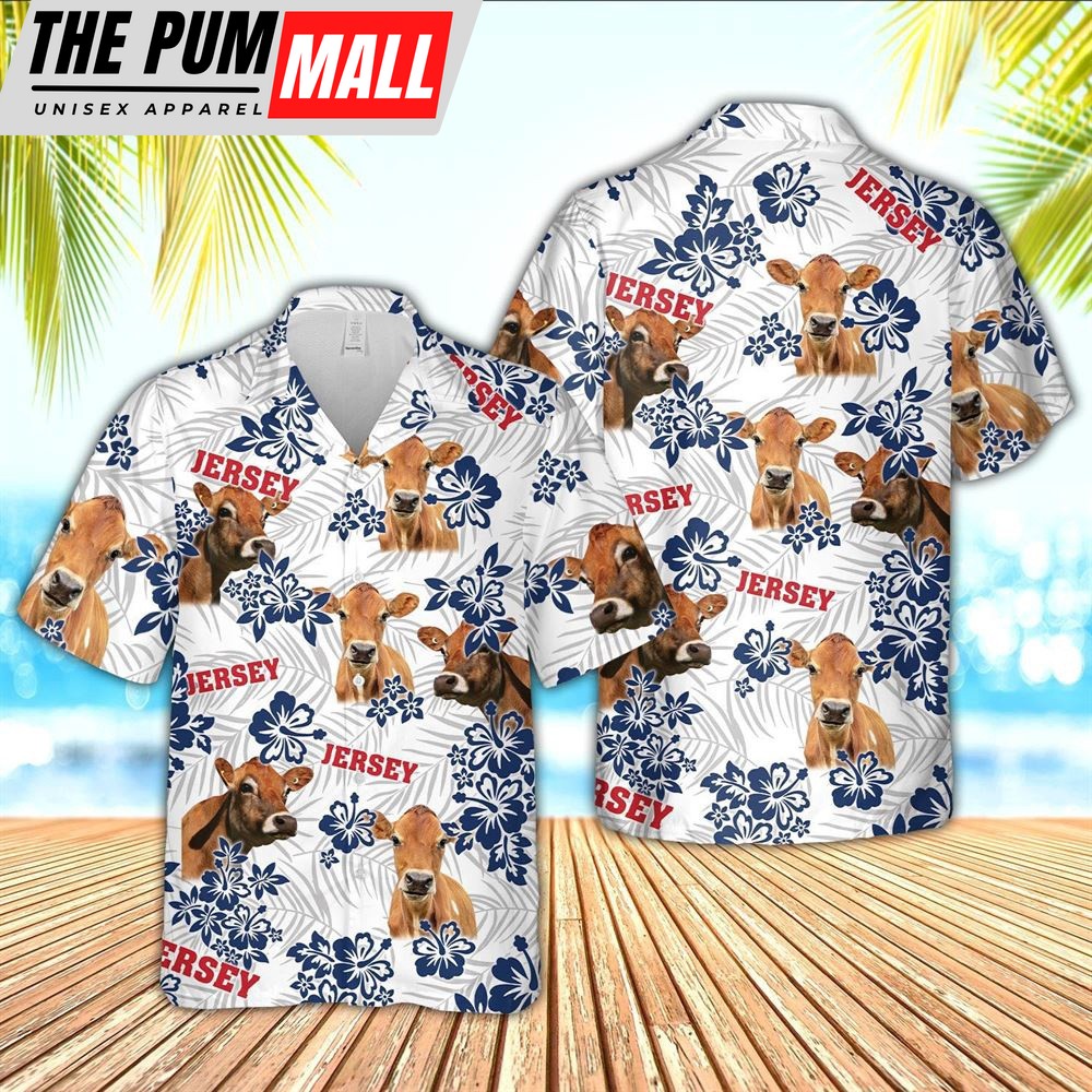 Farm Hawaiian Shirt, Jersey American White Flowers Pattern Hawaiian Shirt, Animal Hawaiian Shirt
