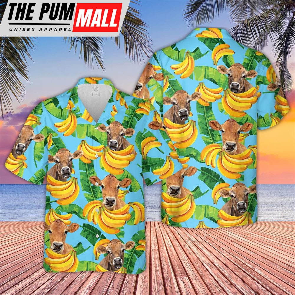 Farm Hawaiian Shirt, Jersey Banana Pattern 3D Hawaiian Shirt, Animal Hawaiian Shirt