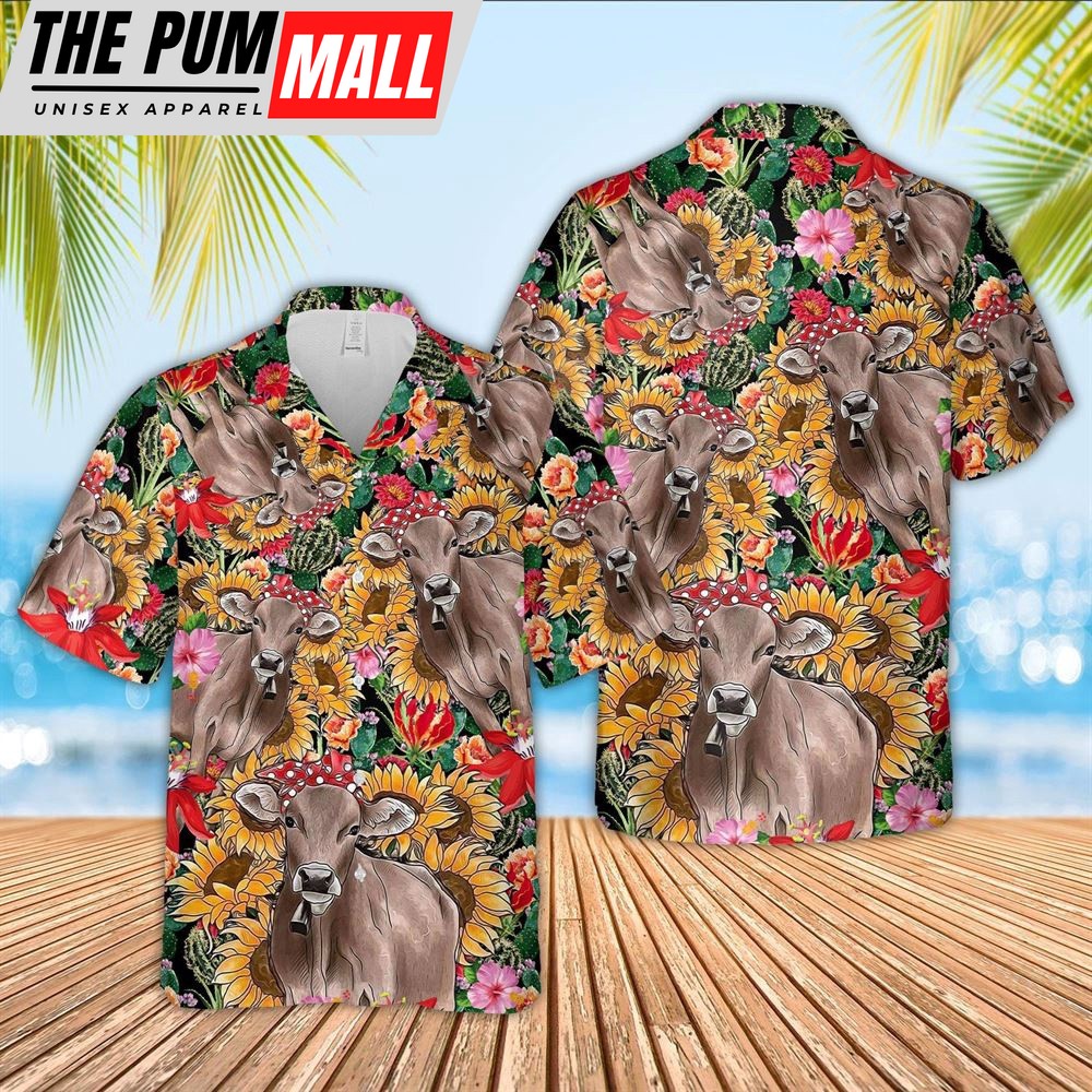 Farm Hawaiian Shirt, Jersey Cow And Flower Drawing Hawaiian Shirt, Animal Hawaiian Shirt