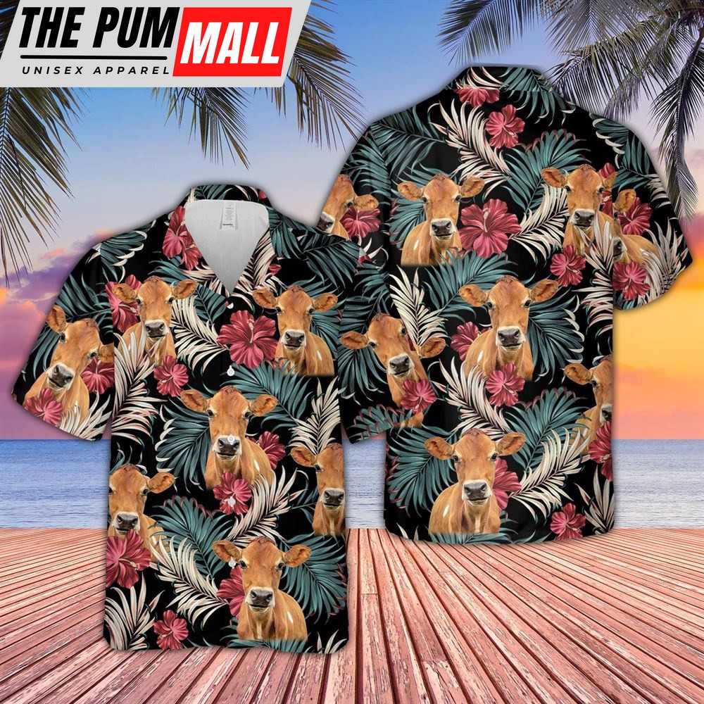 Farm Hawaiian Shirt, Jersey Dark Red Flowers Pattern Hawaiian Shirt, Animal Hawaiian Shirt