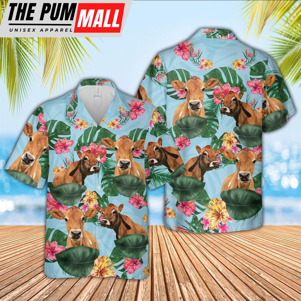 Farm Hawaiian Shirt, Jersey Flower Pattern 3D Hawaiian Shirt, Animal Hawaiian Shirt