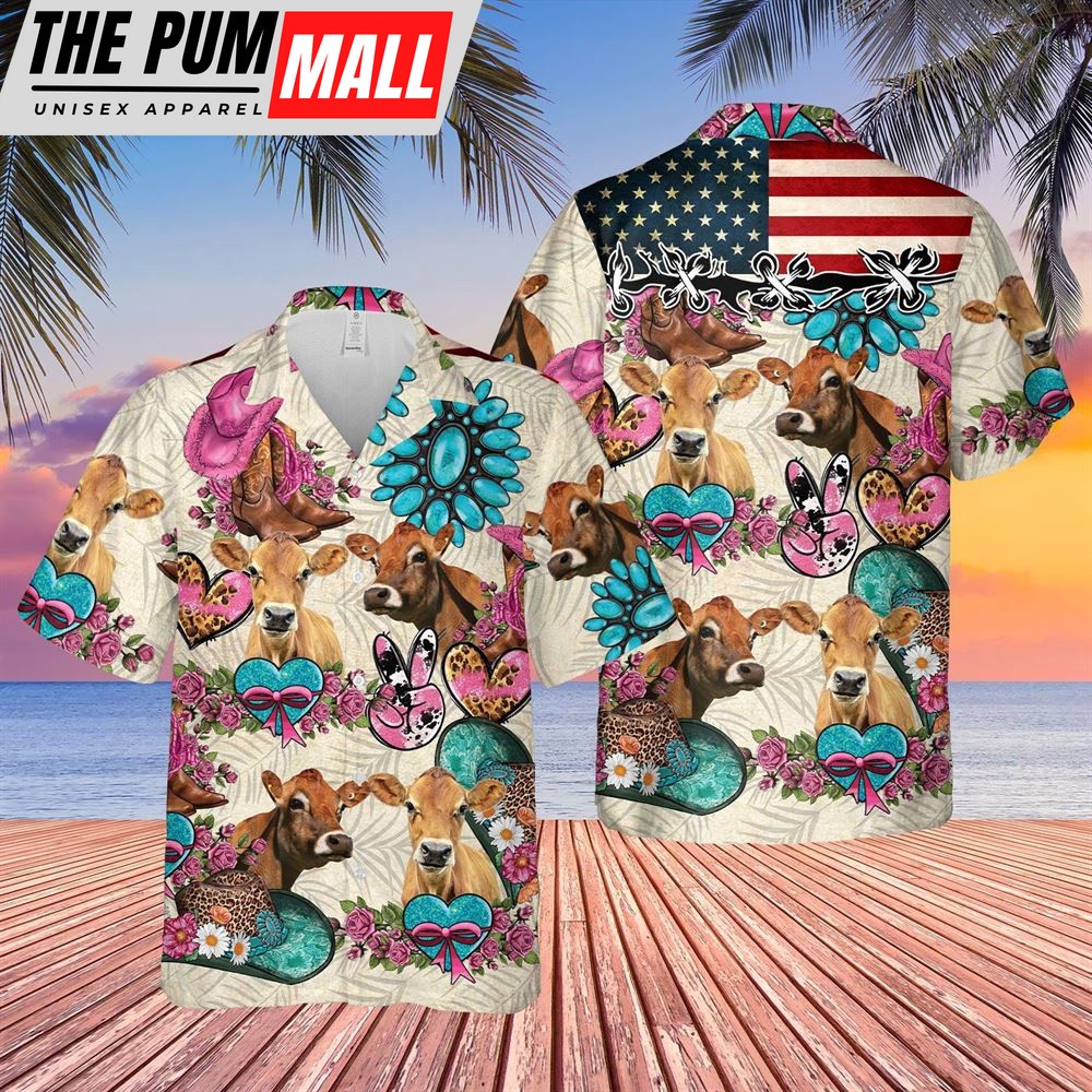 Farm Hawaiian Shirt, Jersey Happiness Flowers 3D Hawaiian Shirt, Animal Hawaiian Shirt